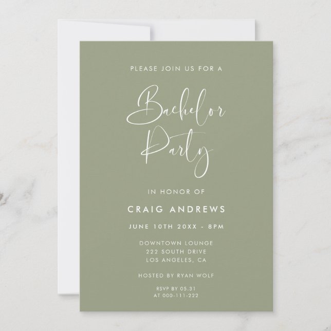 Invitation Élégante et moderne Sage Green Bachelor Party (Devant)
