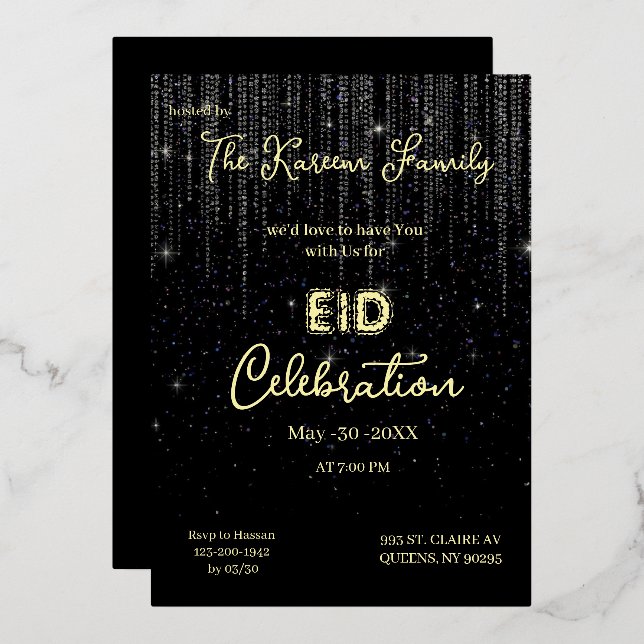 Invitation élégante et noire pour la fête de l'Aïd (Recto/Verso)