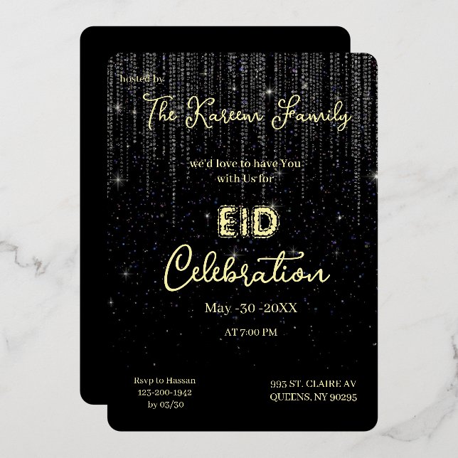 Invitation élégante et noire pour la fête de l'Eid (Recto/Verso)