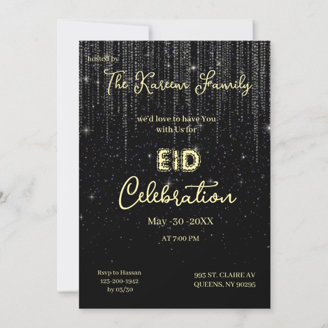 Invitation élégante et noire pour la fête de l'Eid (Devant)