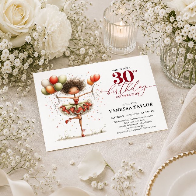 Invitation élégante et originale pour les 30 ans d (Stylish Quirky Woman 30th Birthday Marsala Red Invite

)