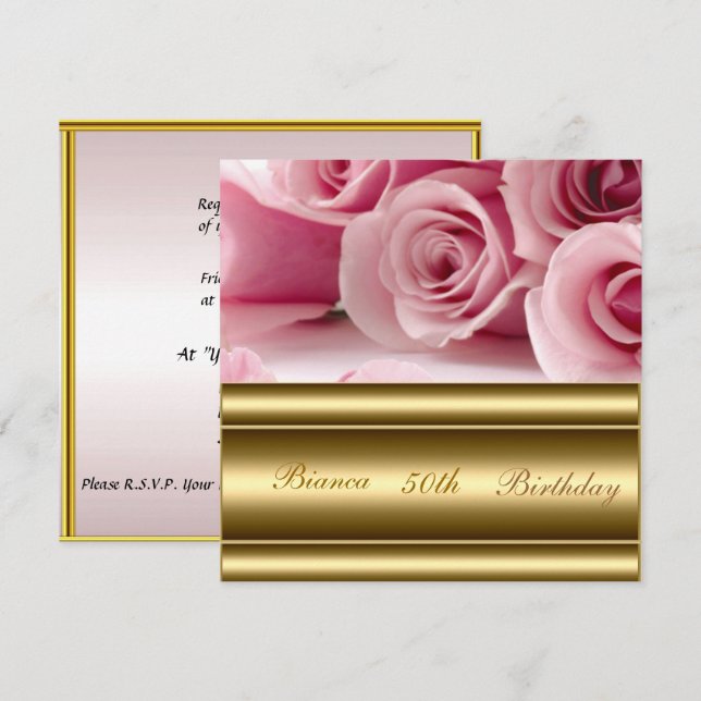 Invitation élégante et populaire rose or pour 50e  (Devant / Derrière)