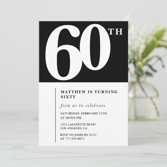 Invitation élégante et simple pour 60 ans en noir (Debout devant)