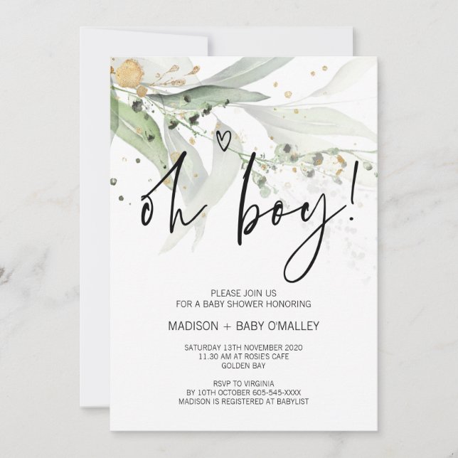 Invitation Elégante Eucalyptus Oh Boy Baby shower Party (Devant)