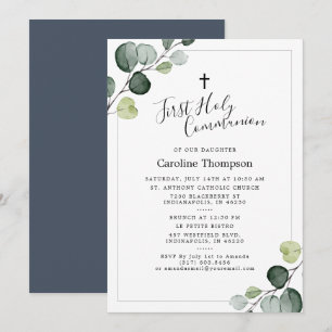 Invitation Elégante Eucalyptus Verdure Première Communion Sai