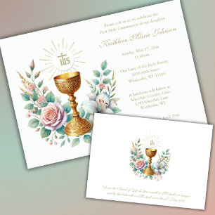 Invitation Élégante Eucharistie florale de la première commun