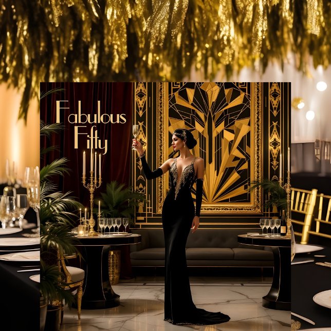 Invitation Élégante Fabuleuse 50 ans 1920 Art déco Dame (Créateur téléchargé)