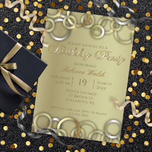 Invitation Elégante Fancy Glam Faux Gold Birthday Party