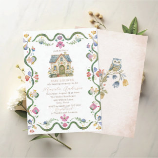 Invitation Élégante fantaisie aquarelleFolk Art Baby Shower