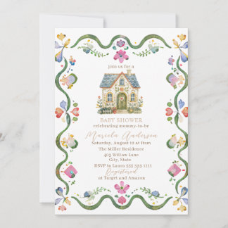 Invitation Élégante fantaisie aquarelleFolk Art Baby Shower