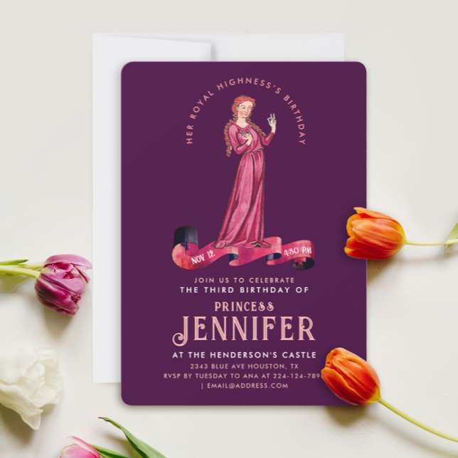Invitation Élégante Fantaisie de Princesse Rose et Violette (Créateur téléchargé)
