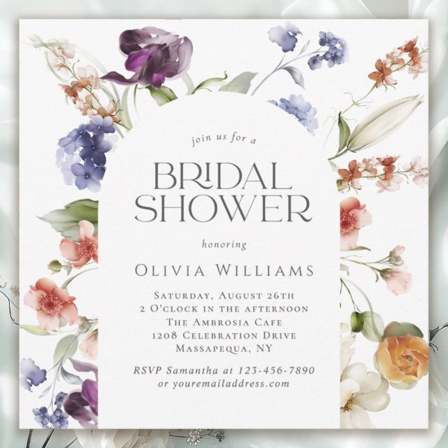 Invitation Élégante Fantaisie Florale Mariage Fête Prénuptial (Available in both printed and digital download formats.)