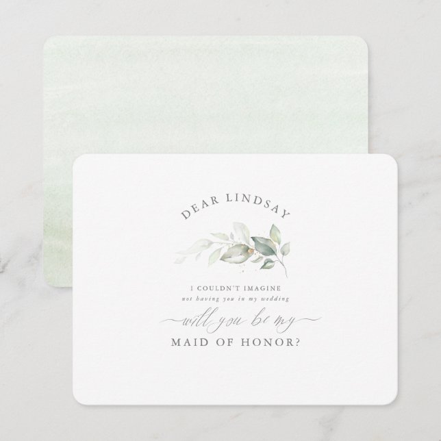 Invitation Élégante femme de chambre d'honneur de verdure Pro (Devant / Derrière)