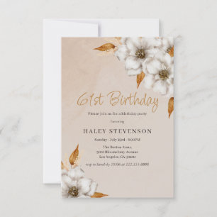 Invitation Élégante Fête Bohème Chic Florale pour les 61 ans