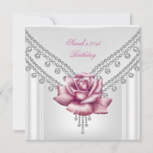 Invitation Élégante fête d'anniversaire 21 ans Rose blanche r