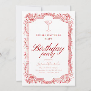 Invitation Élégante Fête d'Anniversaire Adulte Rose Martini C