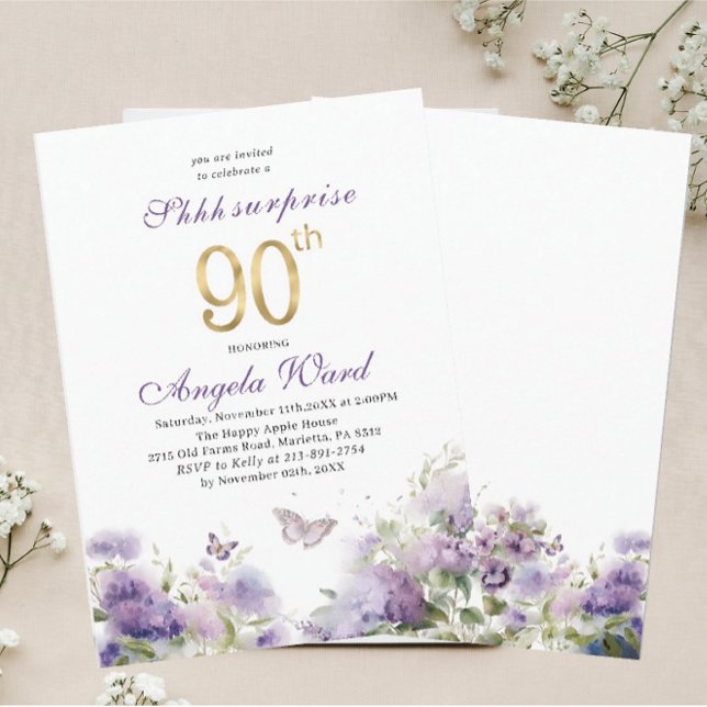 Invitation Elégante fête d'anniversaire aquarelle violet flo (Créateur téléchargé)