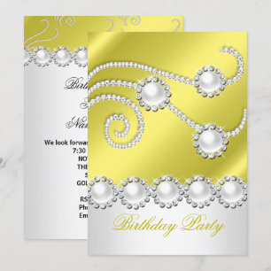 Invitation Élégante fête d'anniversaire aux diamants blancs d