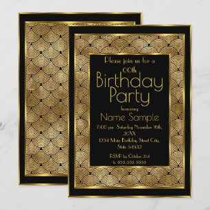 Invitation Élégante fête d'anniversaire Black Gold Art Déco a