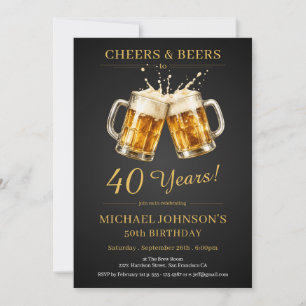 Invitation  Élégante Fête d'anniversaire de 40 ans Cheers and