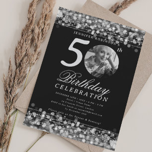 Invitation Élégante fête d'anniversaire de 50 ans avec lumièr