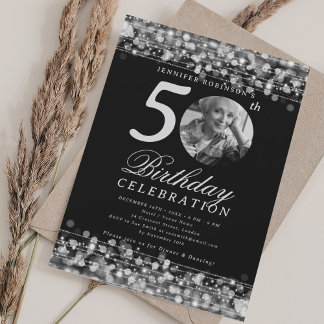 Invitation Élégante fête d'anniversaire de 50 ans avec lumièr