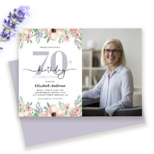 Invitation Élégante fête d'anniversaire de 70 ans avec fleurs