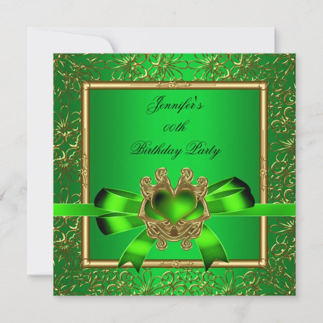 Invitation Élégante Fête d'Anniversaire de Bijou de Lime Vert (Devant)