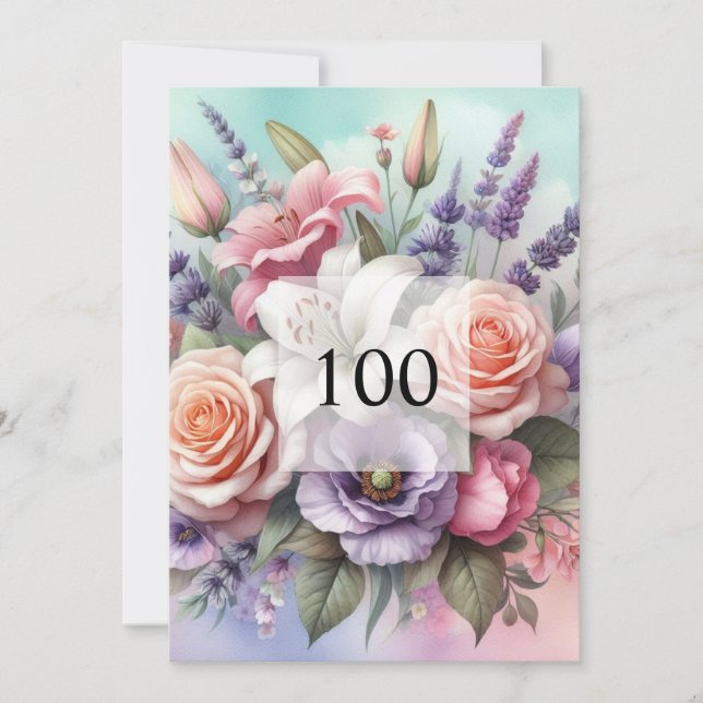 Invitation Elégante fête d'anniversaire de l'aquarelle fleuri (Devant)