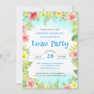Invitation Elégante fête d'anniversaire de Luau Tropical