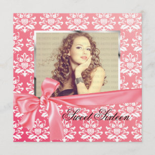 Invitation Elégante fête d'anniversaire de Pink Satin Damask 