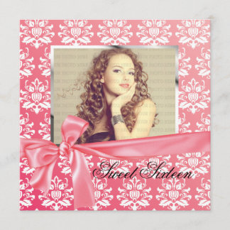 Invitation Elégante fête d'anniversaire de Pink Satin Damask 