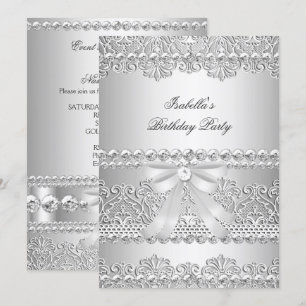 Invitation Élégante Fête d'Anniversaire Dentelle Blanche Diam