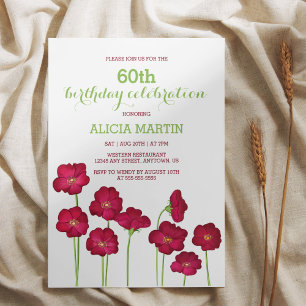 Invitation Élégante fête d'anniversaire du Fleur sauvage Red