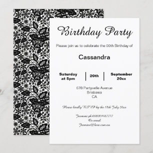 INVITATION ÉLÉGANTE FÊTE D'ANNIVERSAIRE EN LACE BLANCHE ET NO
