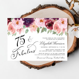 Invitation Élégante fête d'anniversaire Floral Bourgogne rose