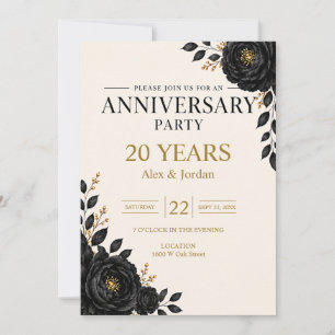 Invitation Élégante fête d'anniversaire florale noire