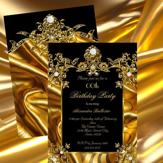 Invitation Elégante fête d'anniversaire Gold Silk Diamants no (Créateur téléchargé)