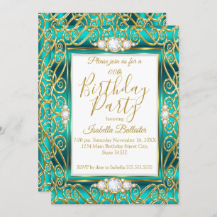 Invitation Elégante fête d'anniversaire Gold Turquoise Jade D