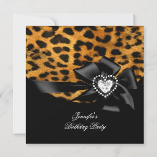 Invitation Élégante fête d'anniversaire Leopard Black Diamond