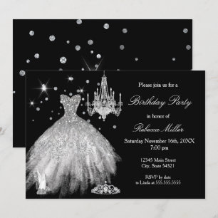 Invitation Élégante fête d'anniversaire noir blanc talons arg