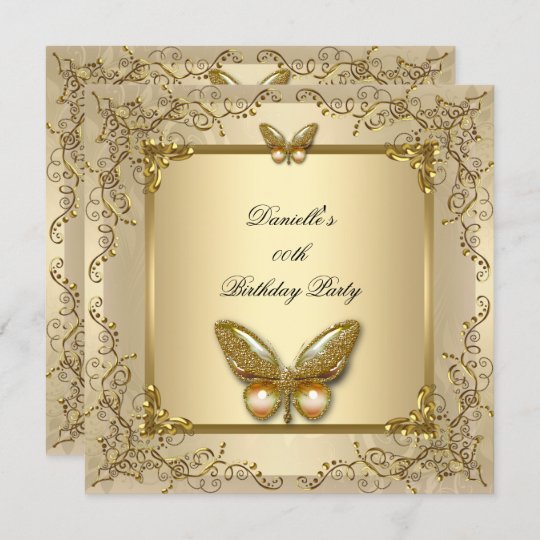 Invitation Elegante Fete D Anniversaire Papillon Beige Dore Zazzle Fr