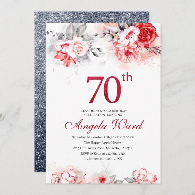 Invitation Elégante fête d'anniversaire parties scintillant f (Devant / Derrière)