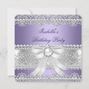 Invitation Élégante Fête d'Anniversaire Perle Diamant Argent 