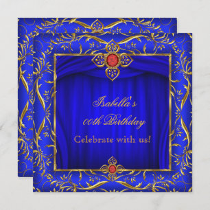 Invitation Élégante fête d'anniversaire Royal Blue Red Gold