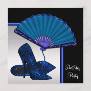 Invitation Élégante fête d'anniversaire Royal Blue Silver Hig