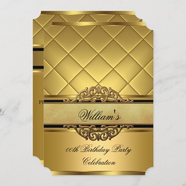 Invitation Élégante fête d'anniversaire Royal Gold (Devant / Derrière)