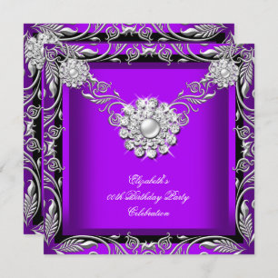 Invitation Élégante fête d'anniversaire Royal Purple Black Si