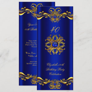 Invitation Elégante Fête d'anniversaire Royale Bleue Jewel Or