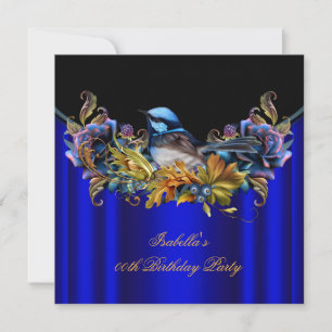 Invitation Élégante Fête d'Anniversaire Royale Bleue Merle Or